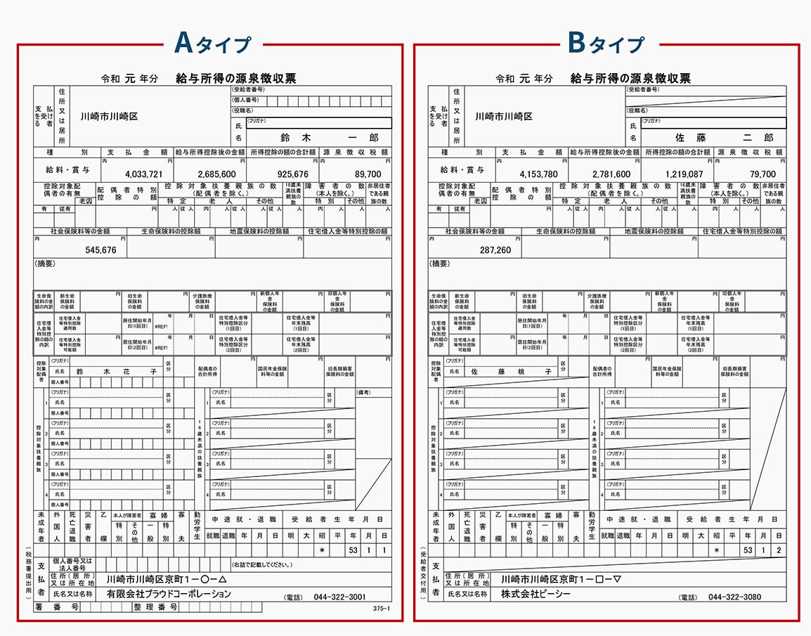 給与所得の源泉徴収票（ABタイプ）イメージ画像